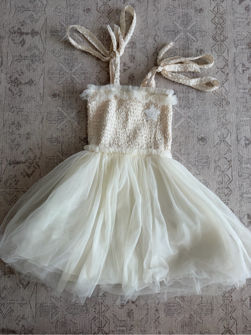 Cream Tulle Party Dress with Star Applique for Kids